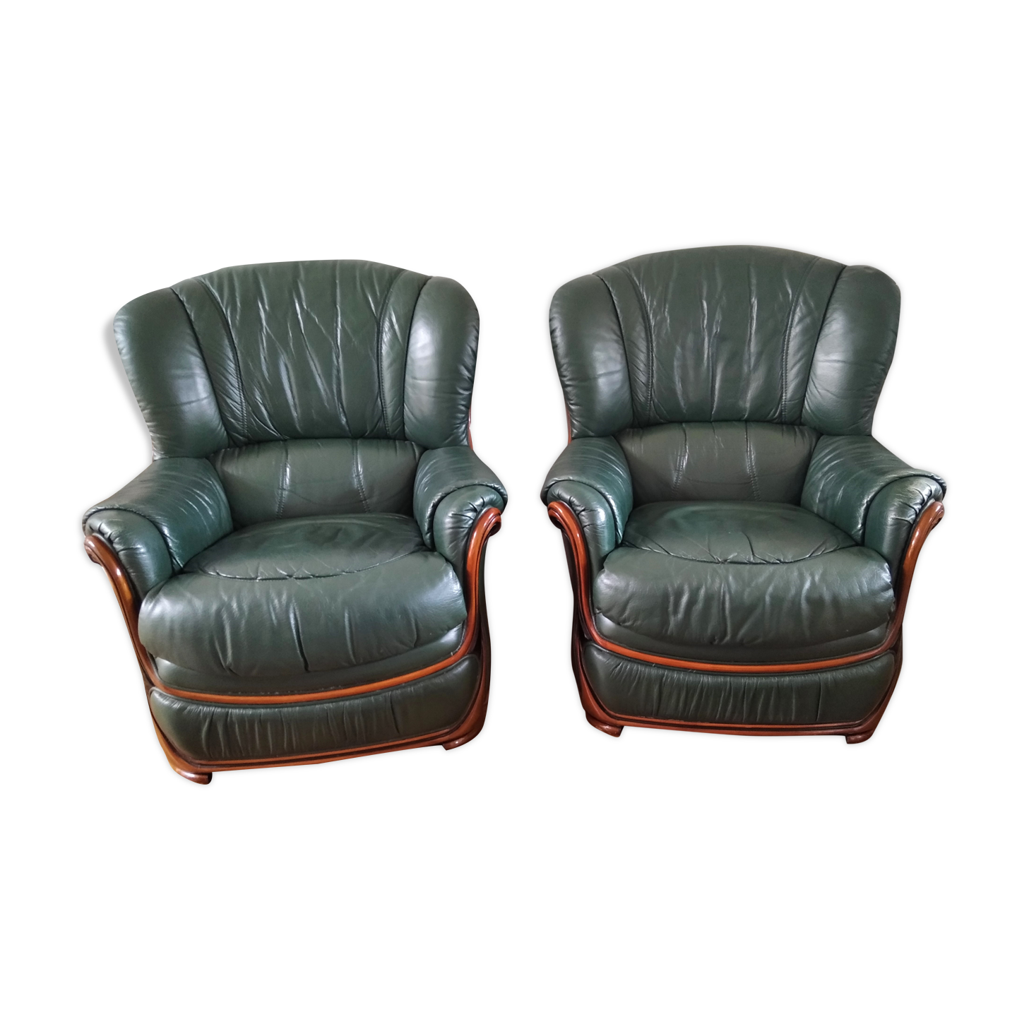Duo de fauteuils cuir années 1980