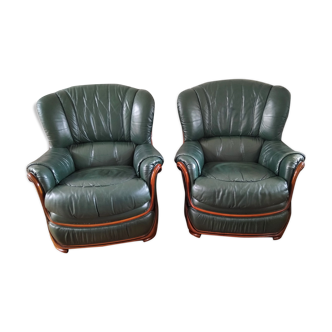 Duo of leather armchairs 1980s