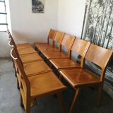 Set of 10 theater chairs wood honey