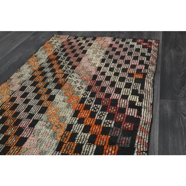 1970s Turkish Oushak Handmade Wool Cotton Brown Kilim Runner 81x172