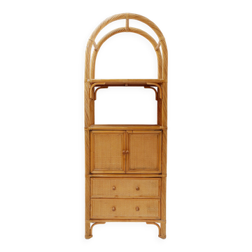 Vintage bamboo bookcase with drawers, 1980s