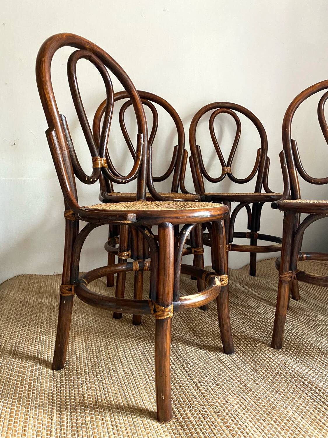 Rattan and cane bistro chairs