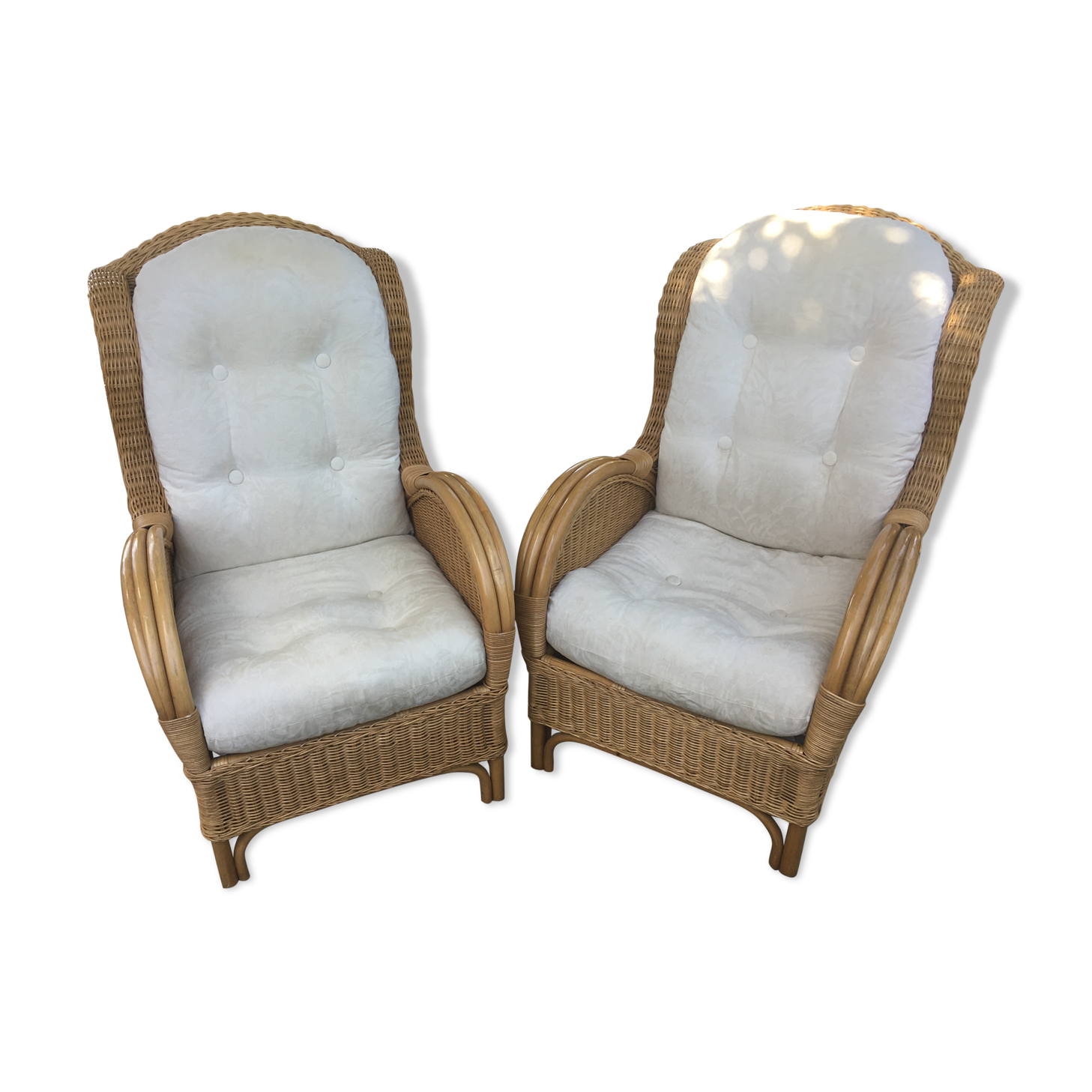 Pair of rattan and bamboo armchairs