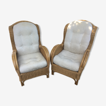 Pair of rattan and bamboo armchairs