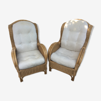 Paire de fauteuils rotin et bambou