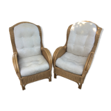 Paire de fauteuils rotin et bambou