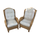 Pair of rattan and bamboo armchairs