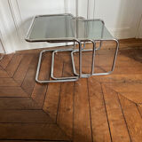 Nesting tables metal and smoked glass 70s
