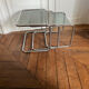 Nesting tables metal and smoked glass 70s