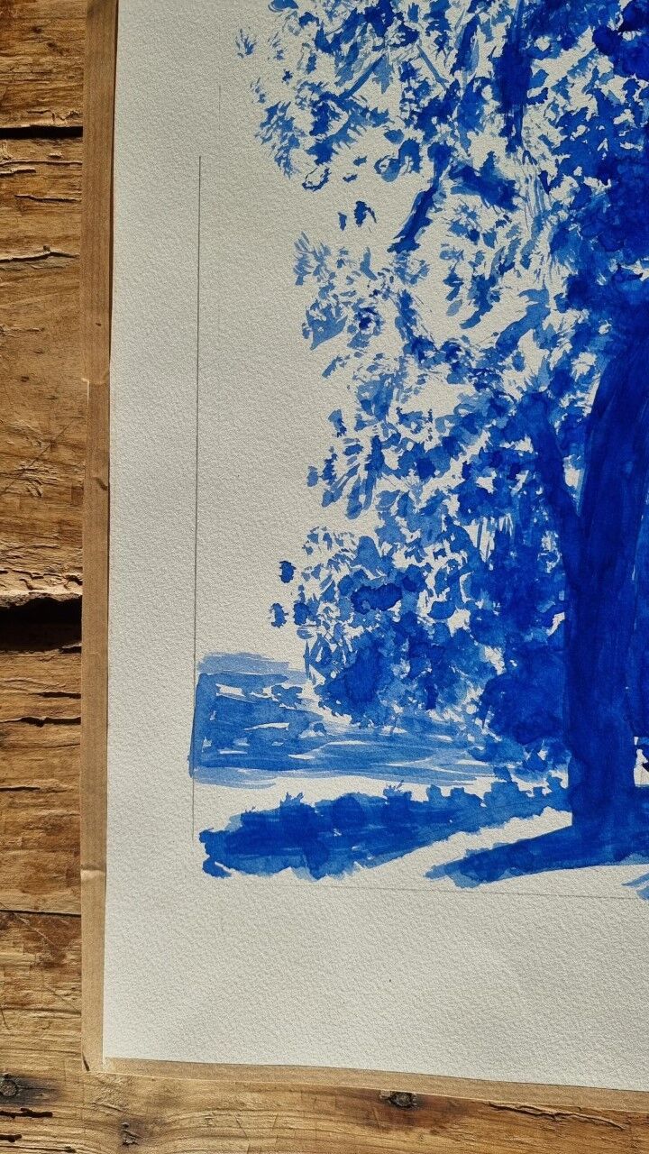 Aquarelle paysage bleu