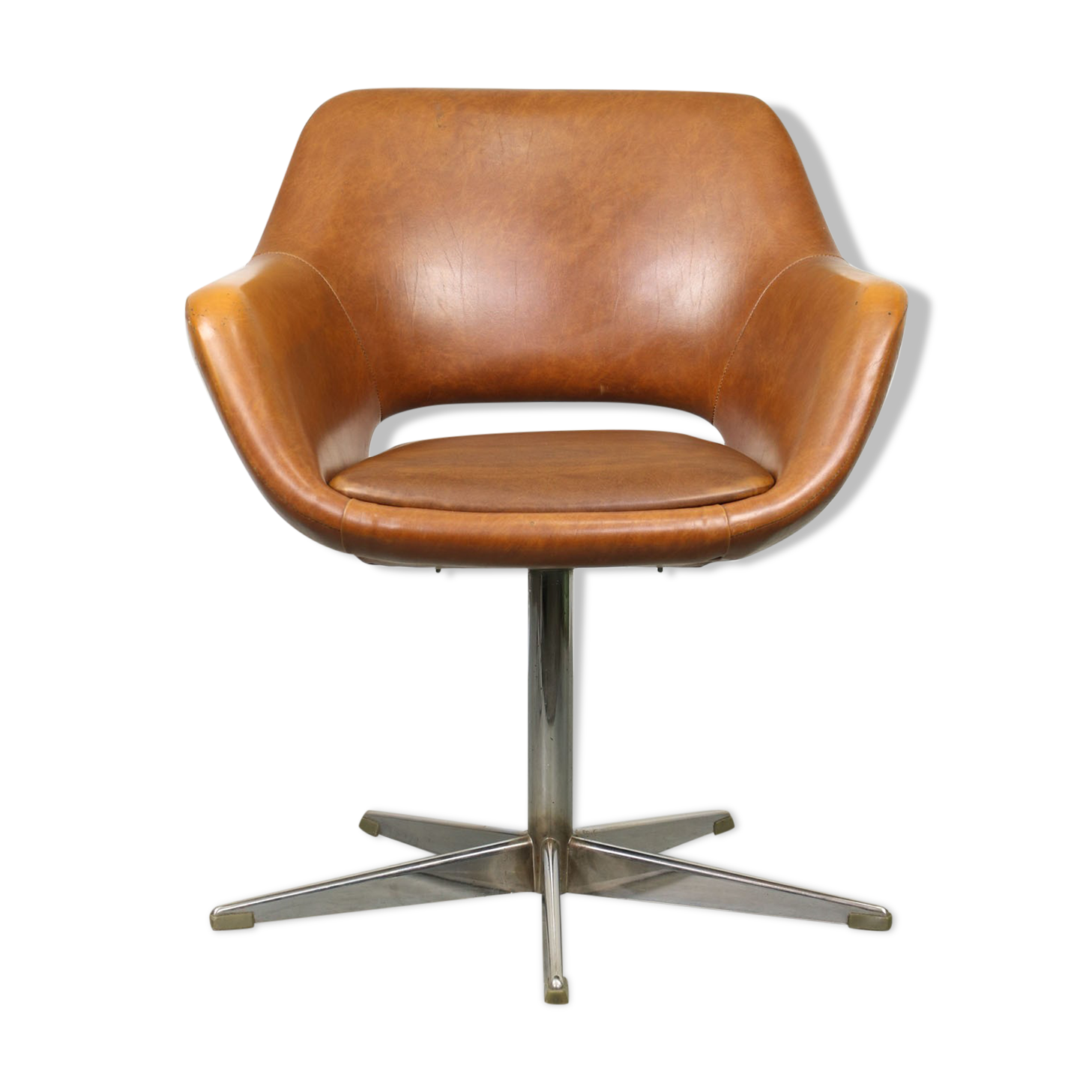 Mid-century brown leatherette swivel chair from Stol
