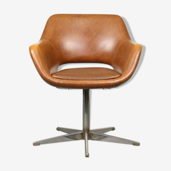 Mid-century brown leatherette swivel chair from Stol