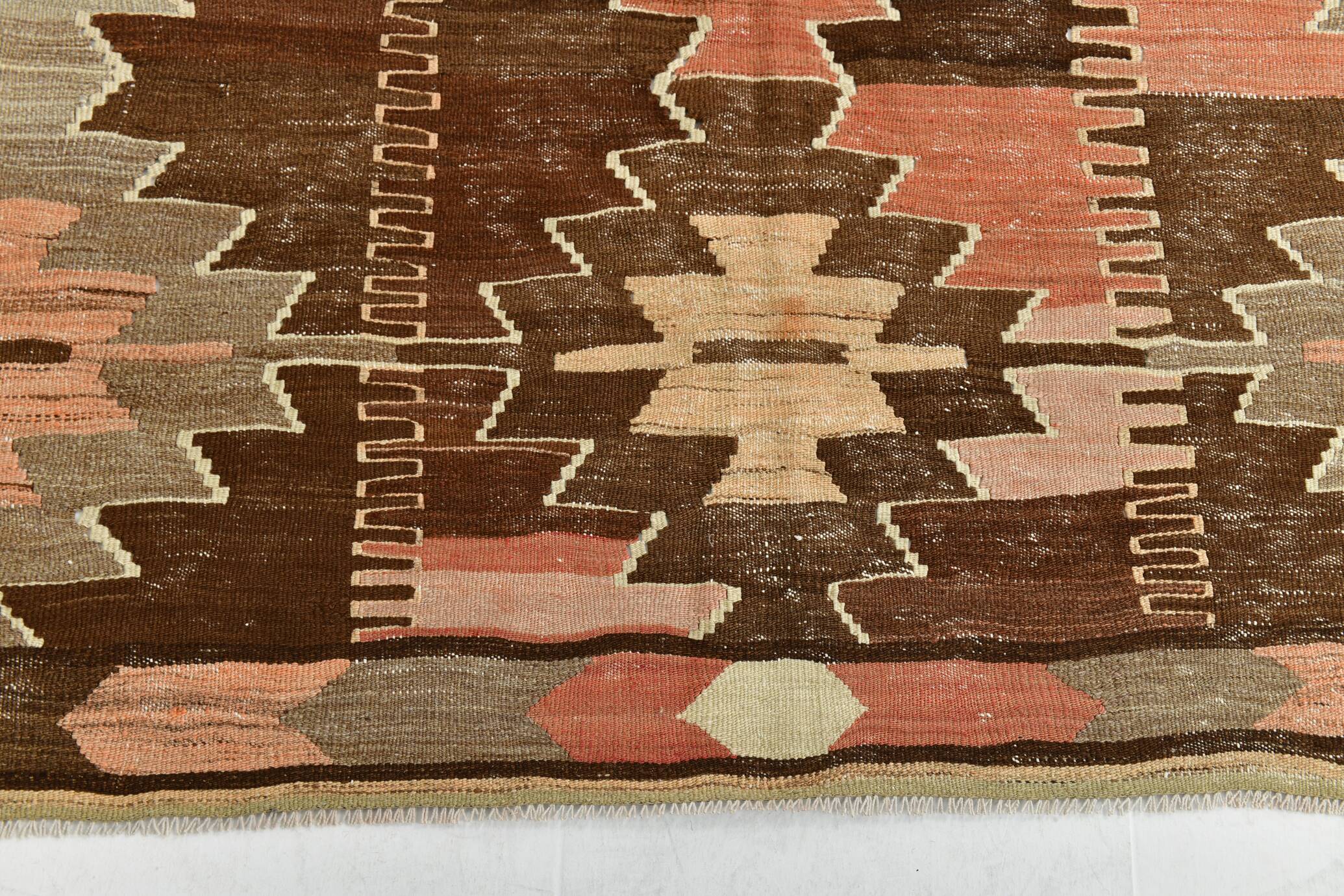 6x12 Brown & Beige Turkish Vintage Kilim Rug, 179x363Cm SK 35163
