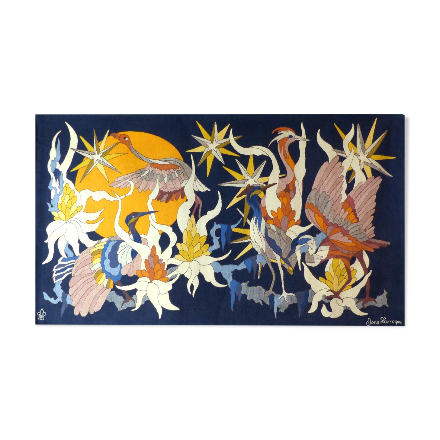 Birds tapestry at dusk by Jane Larroque