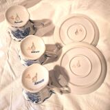 Three cups and two saucers made of Gzhel porcelain.