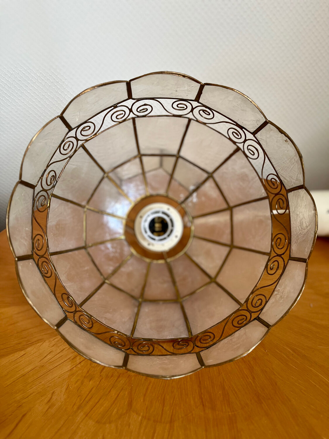 Vintage mother-of-pearl and brass pendant light