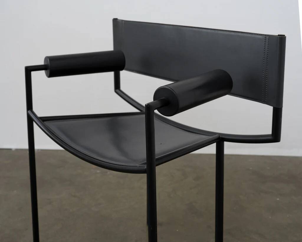 Postmodern leather and steel chair, c.1980