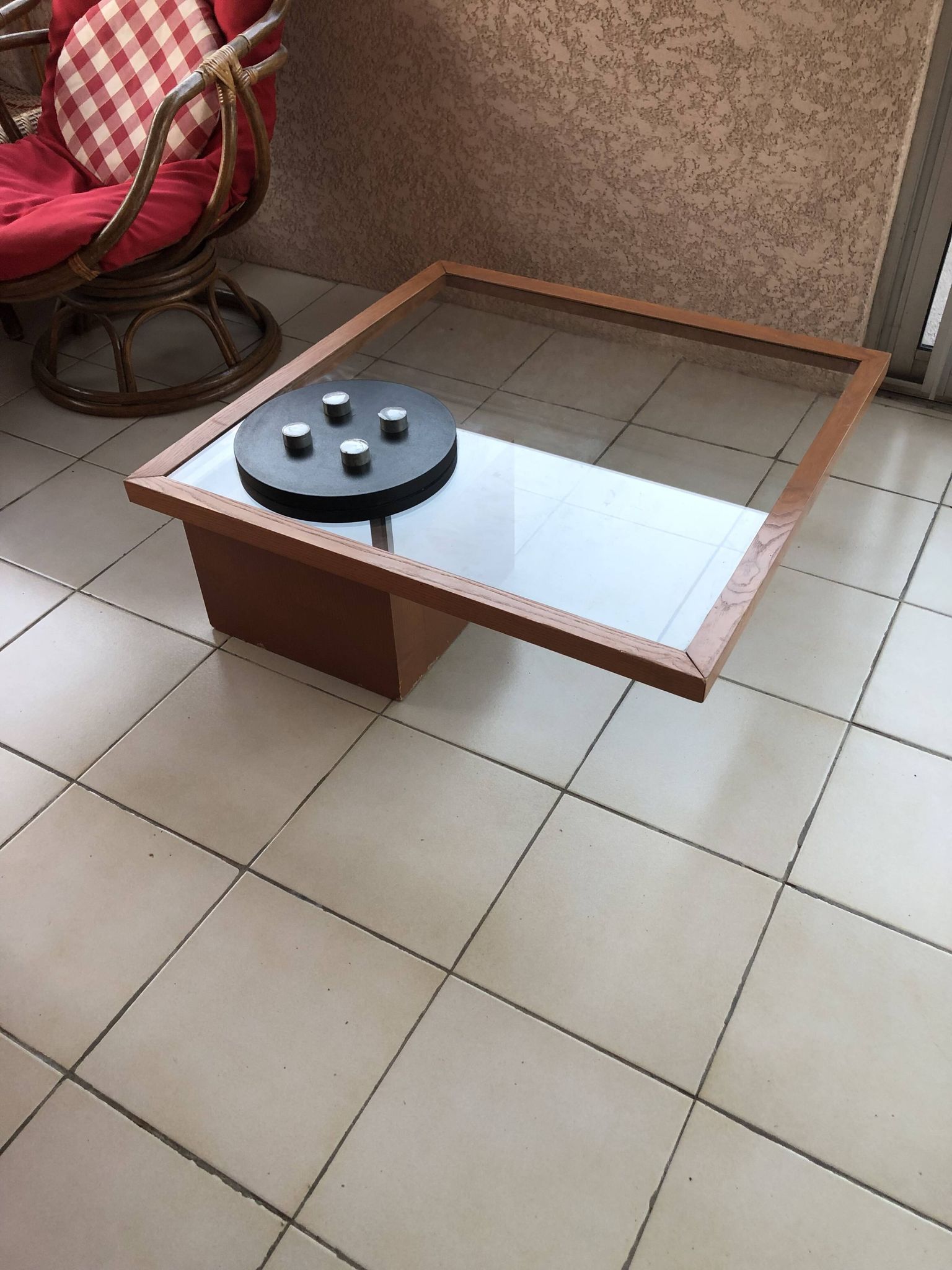 Table basse Roche Bobois designer Jp Cailleres plateau pivotant