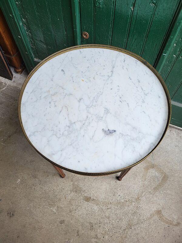 Table bouillotte 2 tirettes et 2 tiroirs plateau marbre style Louis XVl