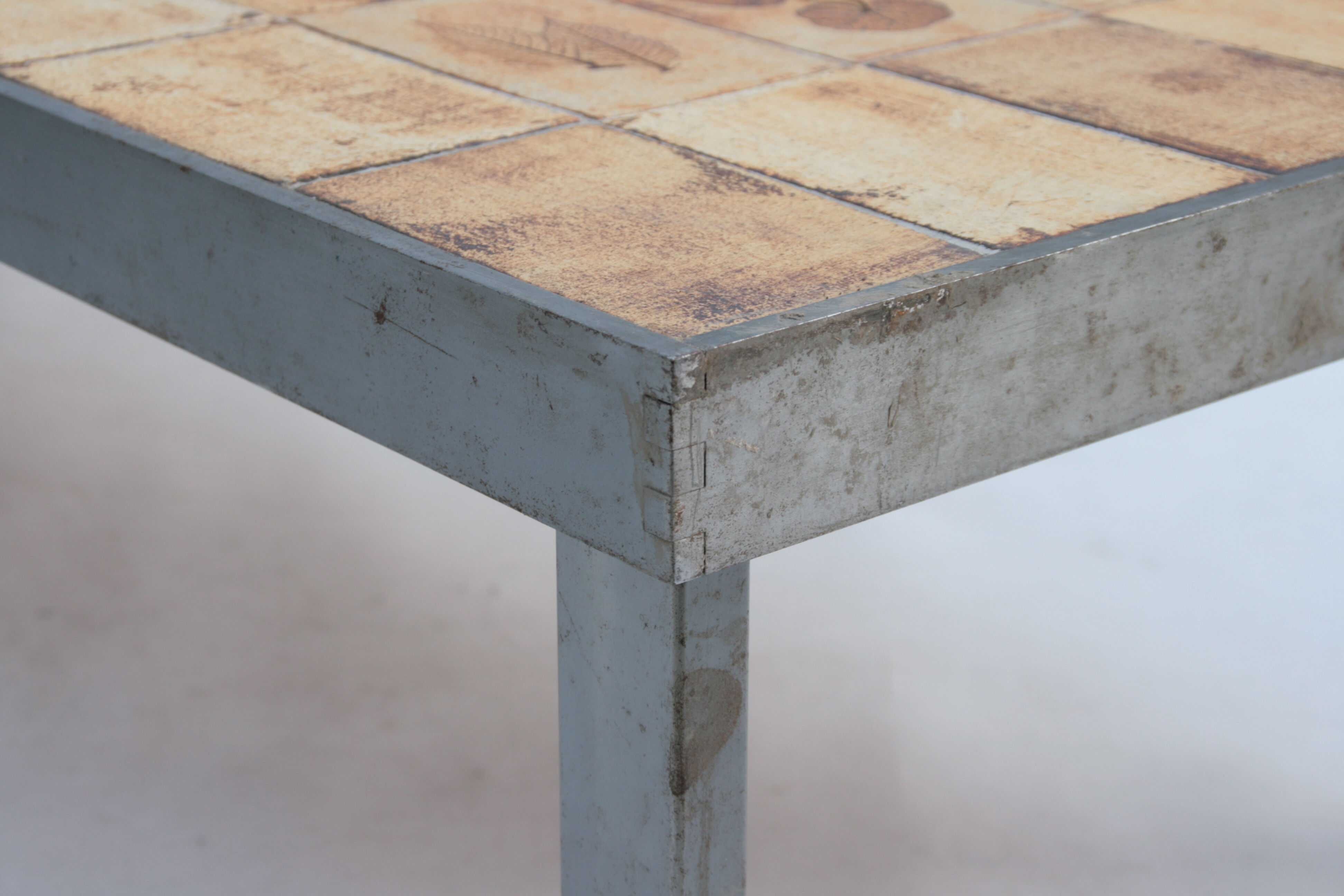 Rectangular metal and cermal herbarium coffee table by Roger Capron, 1960s