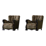 Pair of Danish Art Nouveau armchairs in embroidered floral velvet, 1920s.