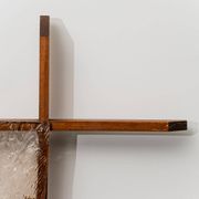 2-light wall lamp with teak grid frame mazzega 1960s vintage modern antique
