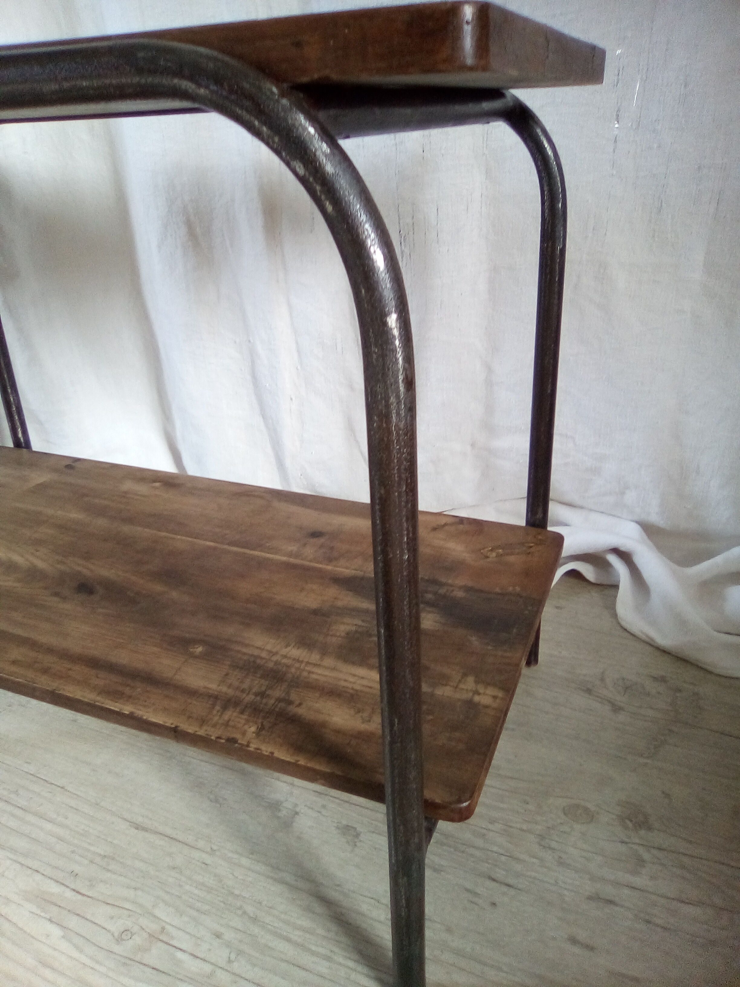 2-level industrial wood and metal side table