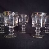 Set of 5 engraved Murano wine (or water) glasses, silver rim