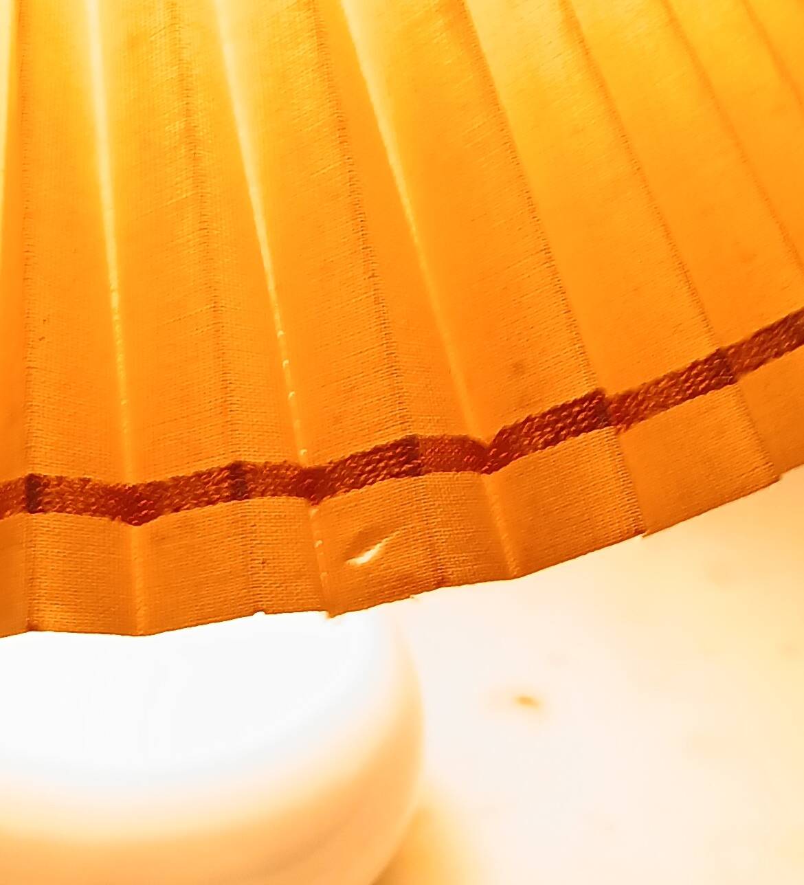 Enamelled terracotta lamp signed, pleated lampshade 1960