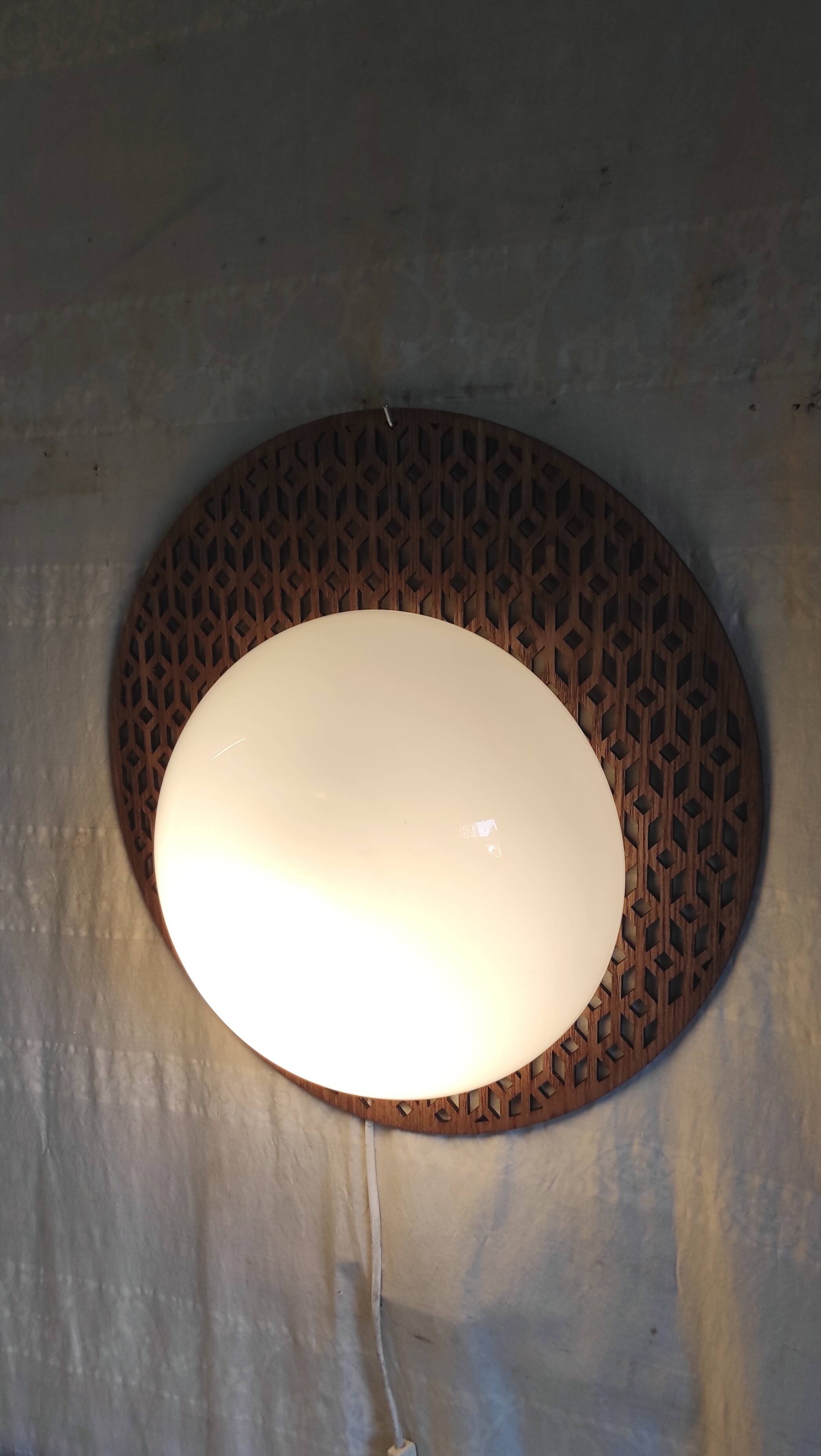 Wooden design wall lights and opaline globe - mid 20th century.