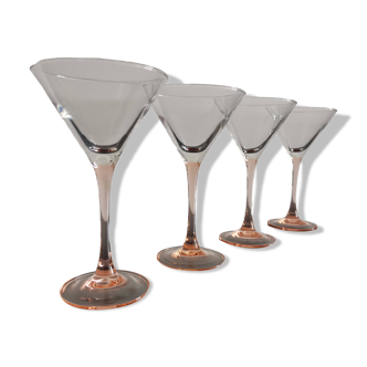 Set of 4 pink stemmed glass cocktail glasses Luminarc France
