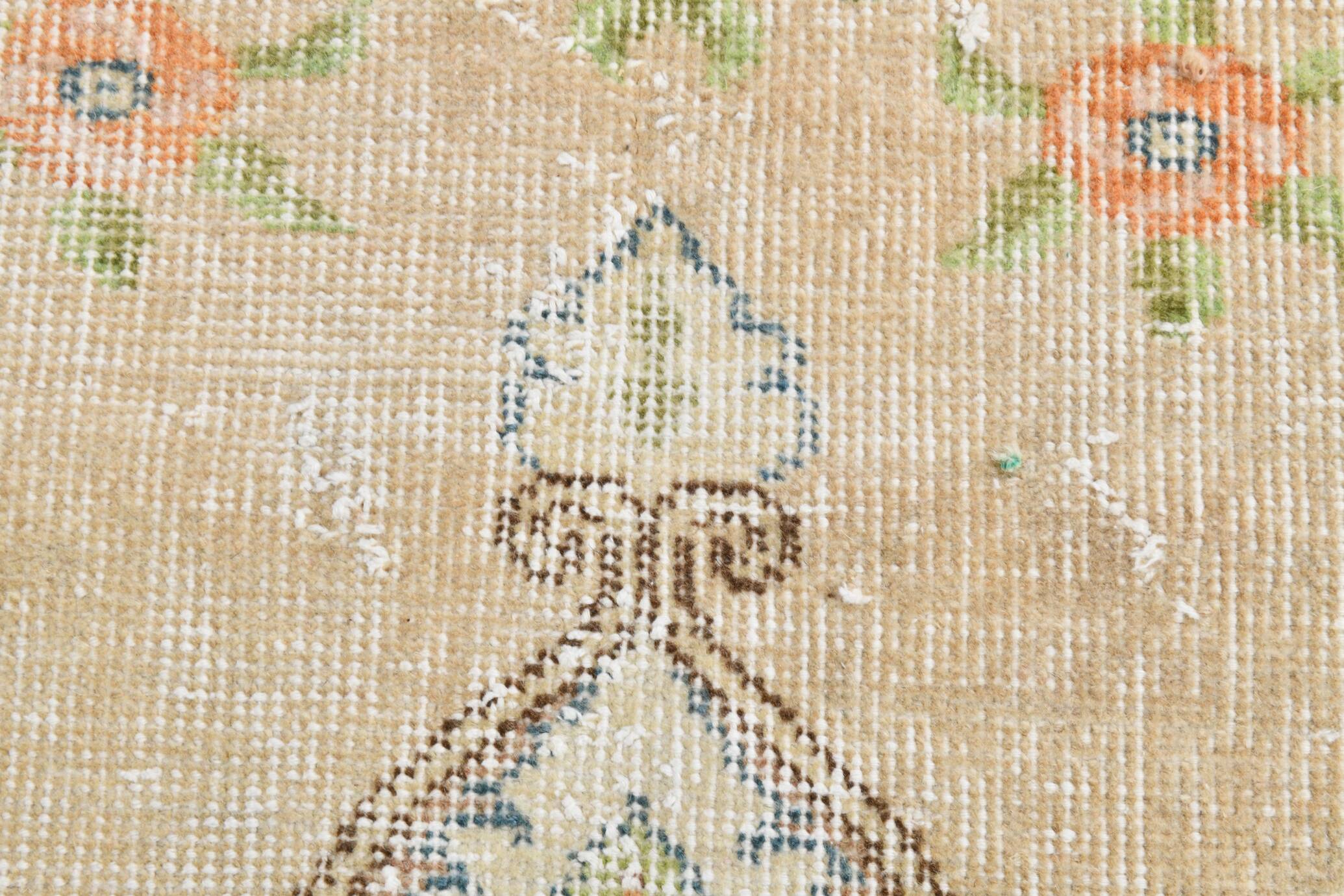 Light Yellow & Brown Turkish Rug, 114x204Cm