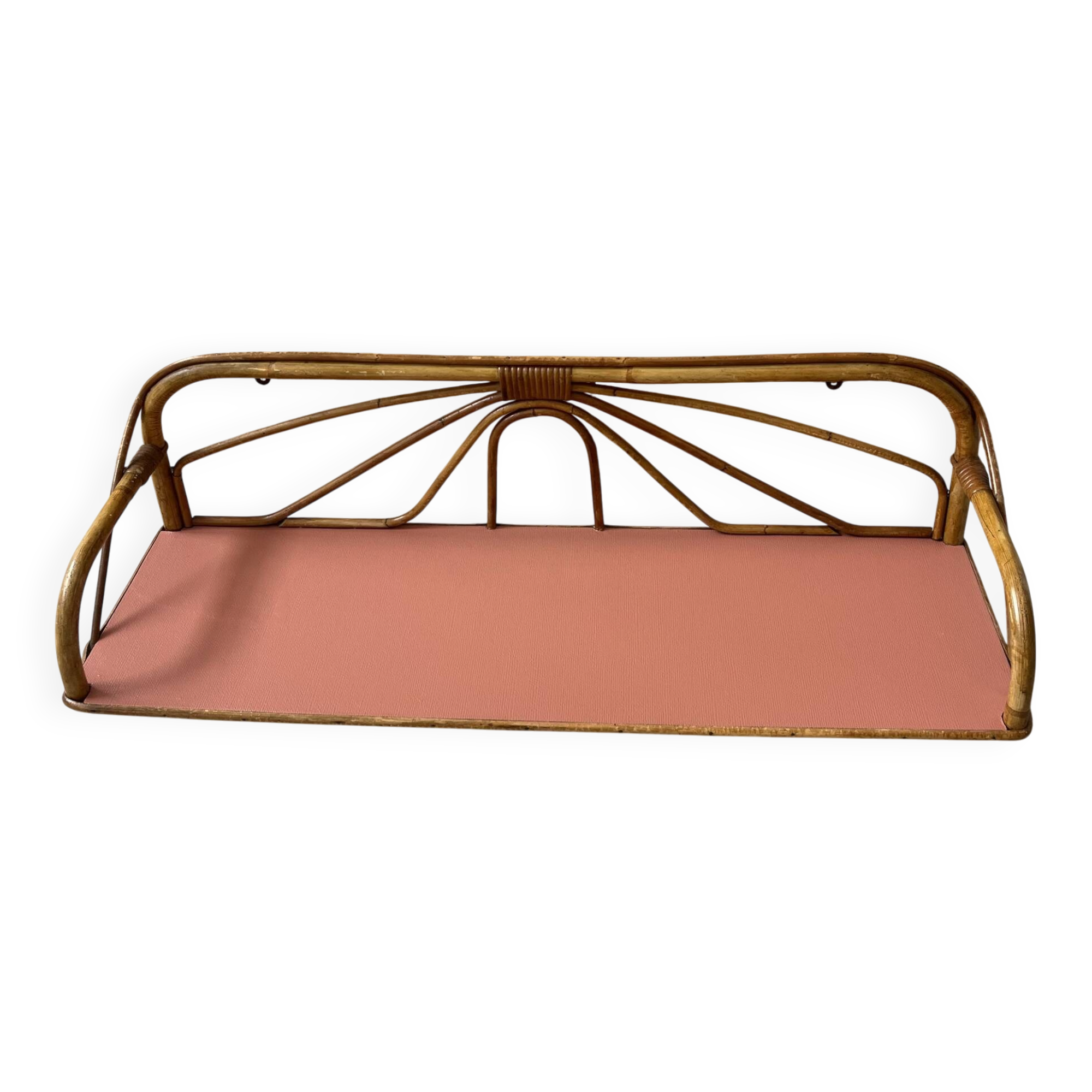 1960s rattan shelf with terracotta top