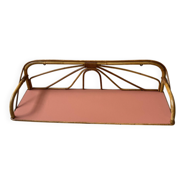 Étagère rotin années 60 plateau terracotta