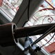 Lampadaire space age marron à 2 spots