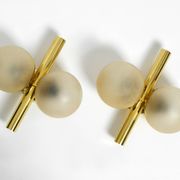 Pair of beautiful 60s Kaiser brass wall lamps with two golden glass spheres