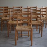 Set of 10 dining chairs in pine with sea grass seats, Danish design from the mid-20th century.