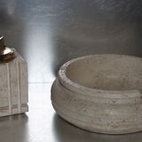 Set ashtray and table lighter in vintage travertine 1960