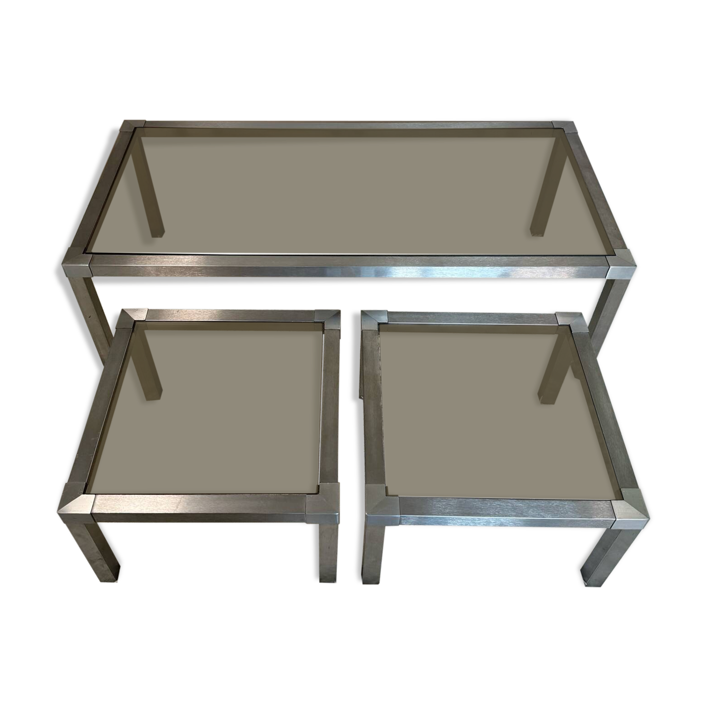 70s design brushed steel coffee table and nesting tables