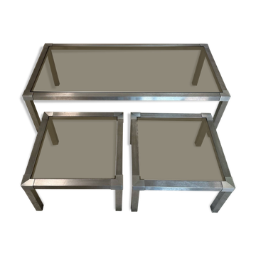 70s design brushed steel coffee table and nesting tables