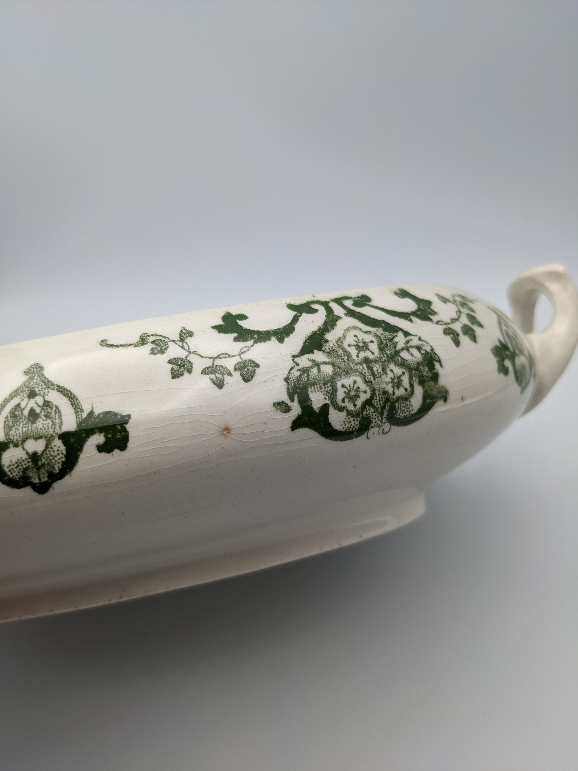 vegetable serving dish tureen earthenware English floral green decoration