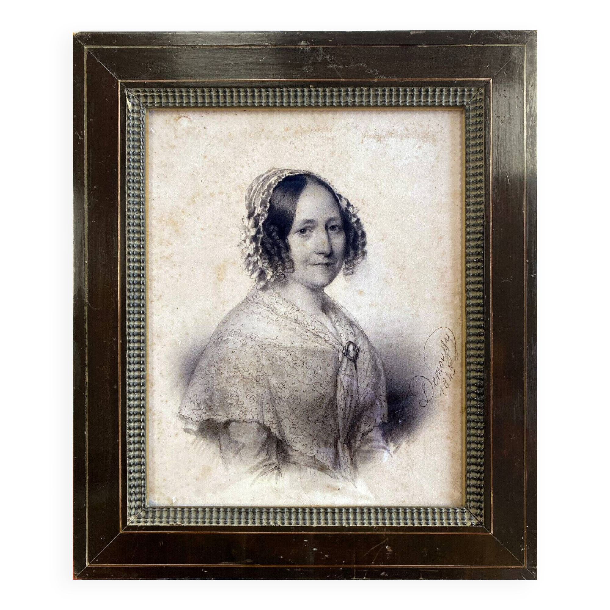 Painting drawing "portrait of a woman" 1845 by augustin-luc demoussy (1809-1880)