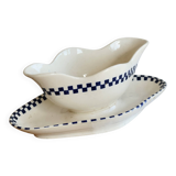 Antique sauce boat in ironstone Salins - Checkerboard model