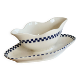 Antique sauce boat in ironstone Salins - Checkerboard model