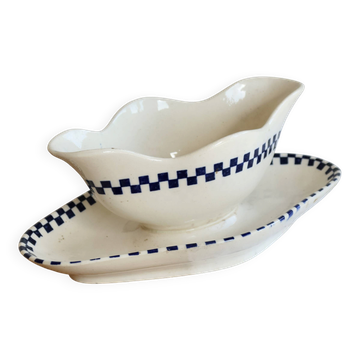 Antique sauce boat in ironstone Salins - Checkerboard model