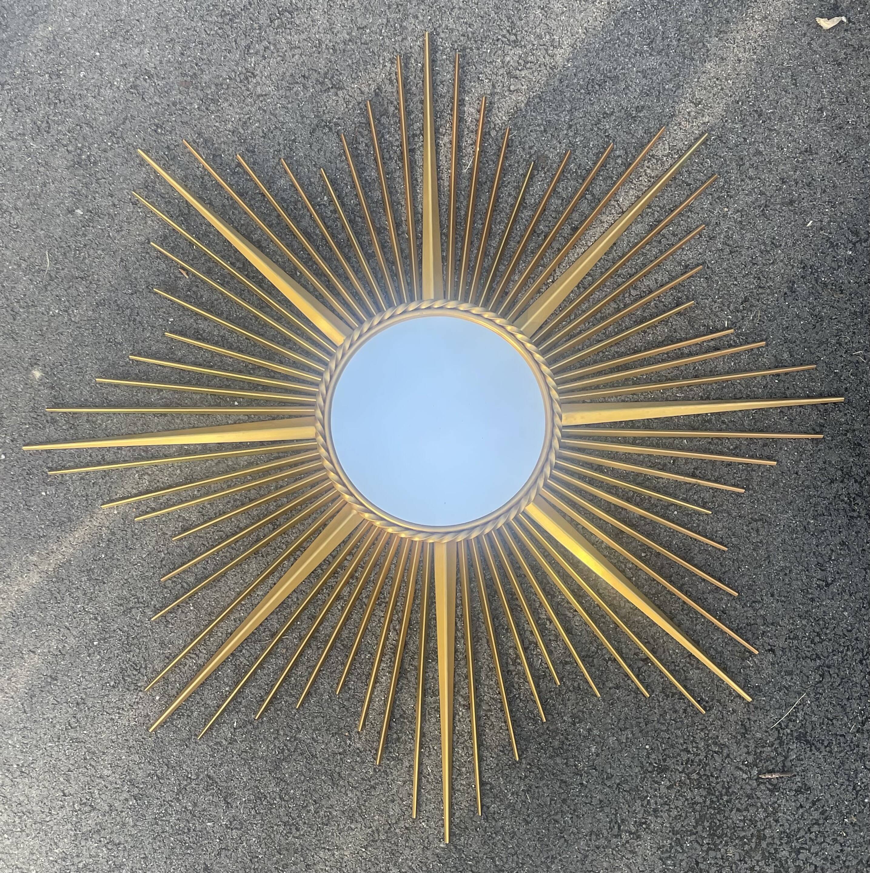 Large vintage metal mirror sun chaty Vallauris Ø 90 cm