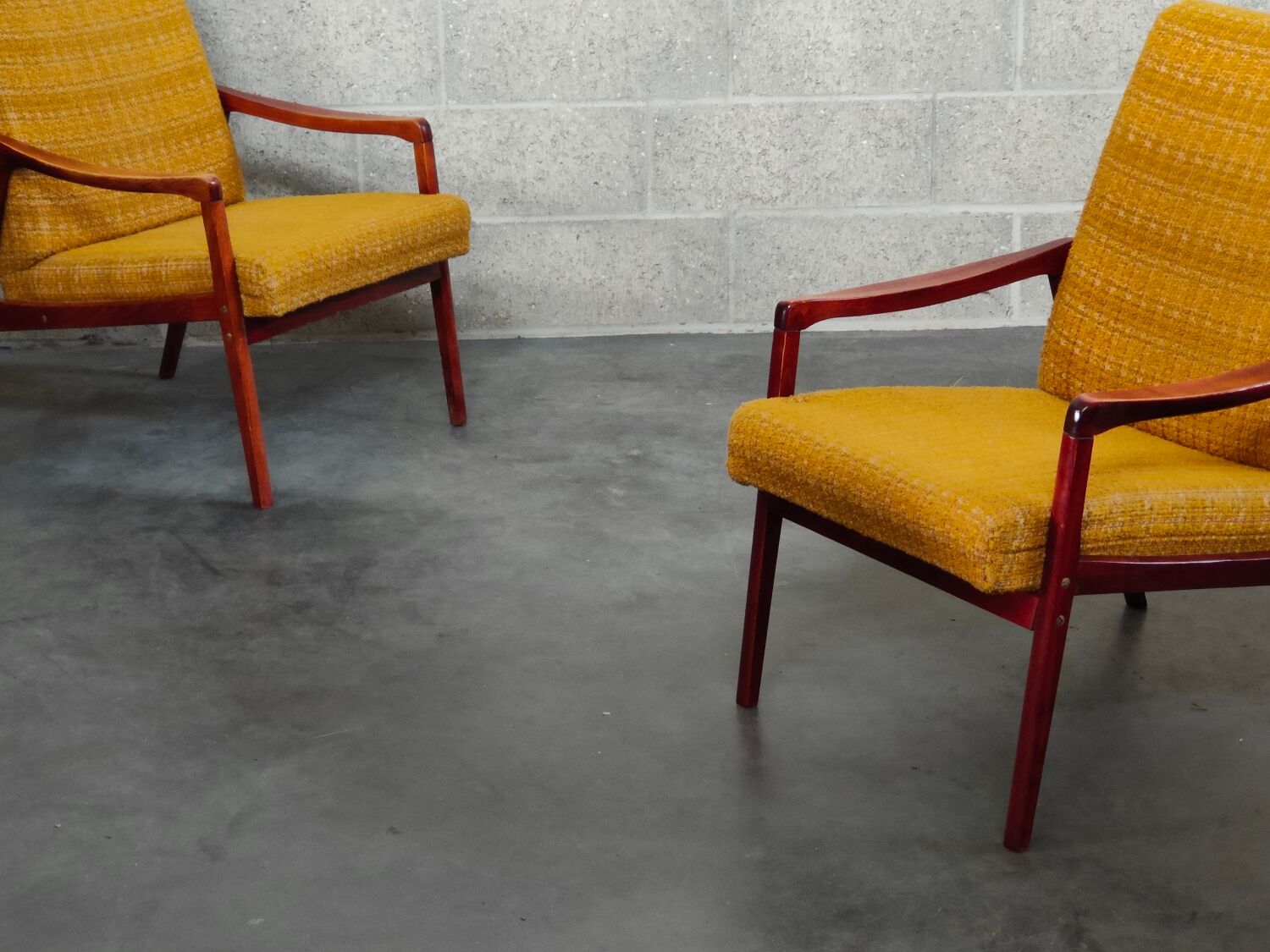 Pair of armchairs Jiri Jiroutek bouclette Yellow 1960