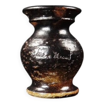 Petit vase balustre en grès émaillé noir signé Jean Marais Vintage 70s