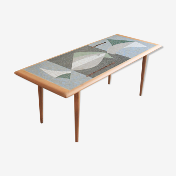 Rare Swiss coffee table in ceramic and beech from the 50s, vintage