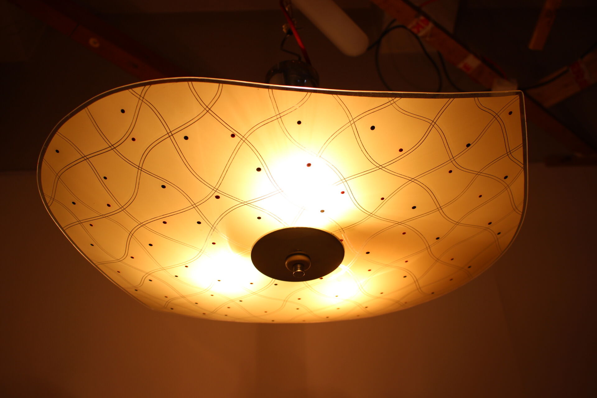 1960s Pendant Light Glass/Chrome, Czechoslovakia